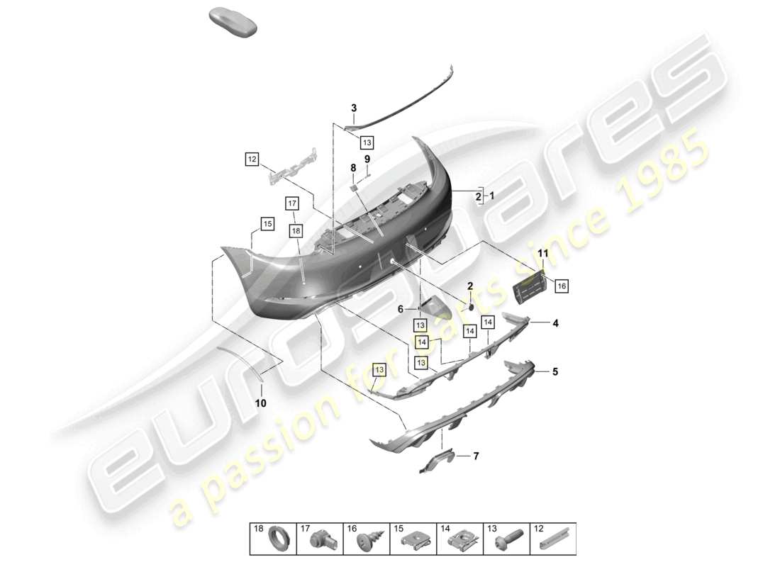 porsche 2021 (718 cayman gt4) diagrama de piezas del parachoques trasero gt4rs