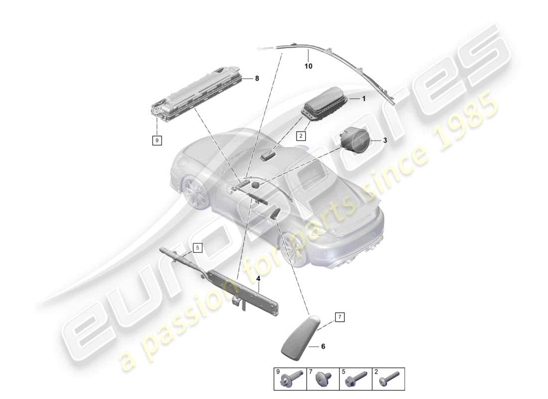 porsche 2021 (718 cayman gt4) bolsa de aire diagrama de piezas