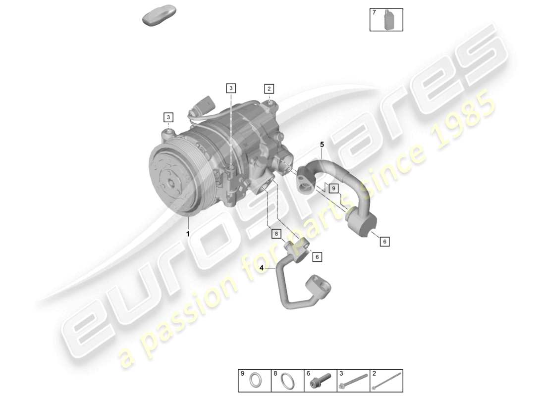 porsche 2021 (718 cayman gt4) diagrama de piezas del compresor del aire acondicionado