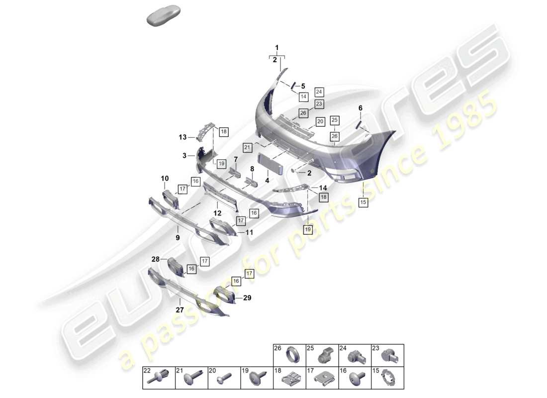 porsche 2025 (992-2) diagrama de pieza del parachoques trasero