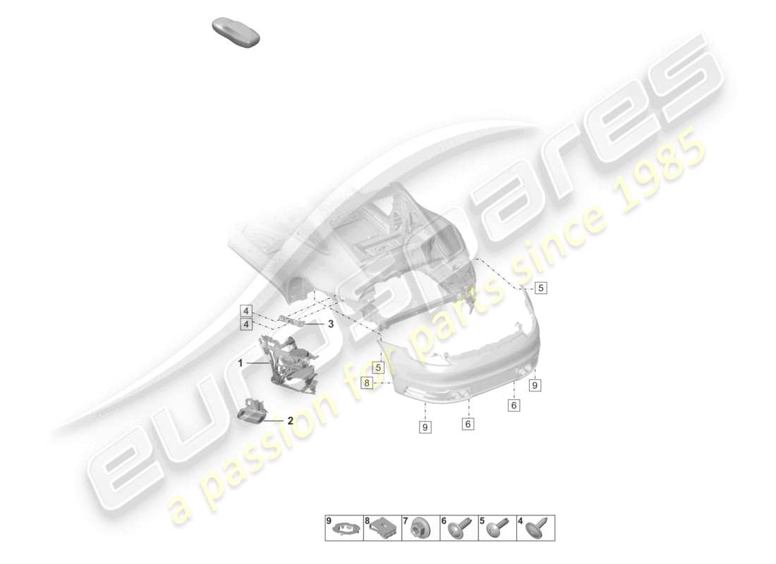 porsche 2024 (992-1) diagrama de piezas del paquete sport design de los sujetadores del parachoques trasero