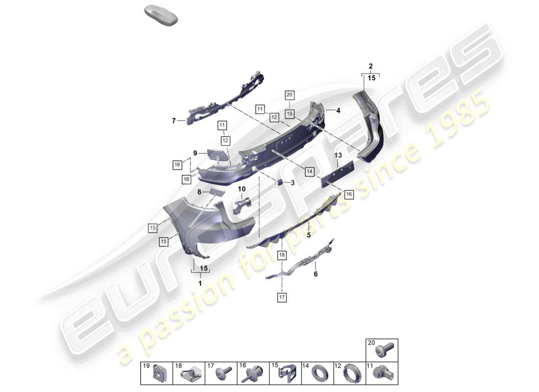 porsche 2024 (cayenne e3 pa) diagrama de piezas del sistema de escape central del parachoques trasero del coupé sport