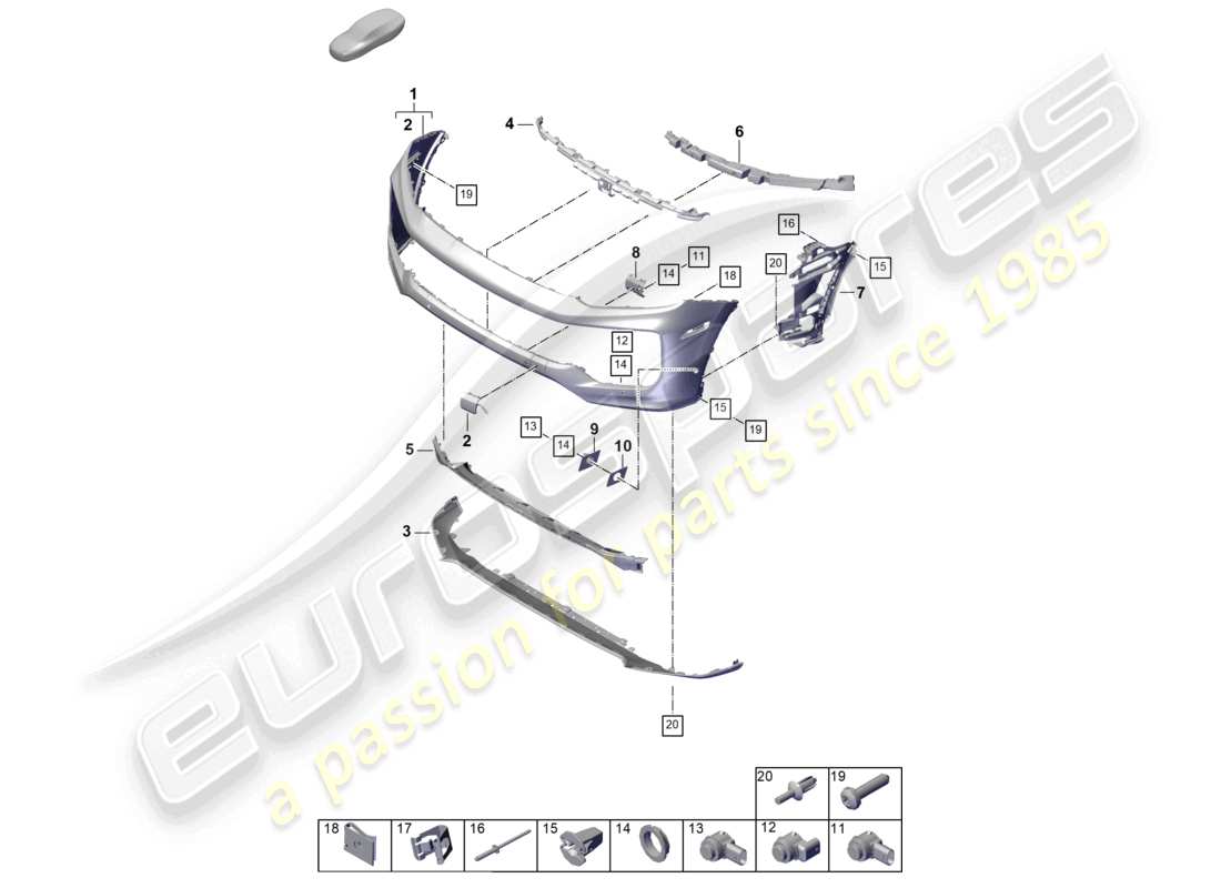 porsche 2025 (cayenne e3 pa) diagrama de piezas del parachoques