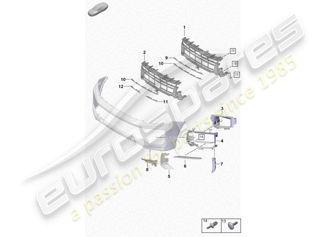 porsche 2024 (cayenne e3 pa) parachoques piezas individuales rejilla de guía de aire diagrama de piezas