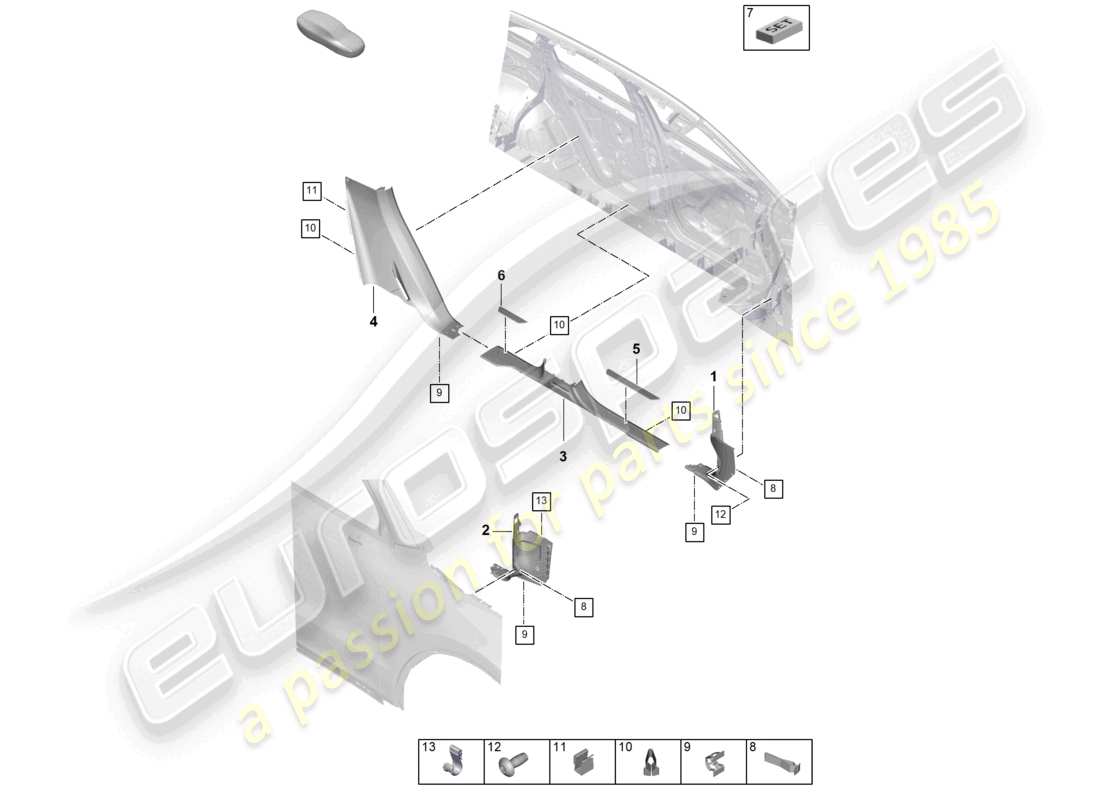 porsche 2024 (cayenne e3 pa) diagrama de piezas de moldura de la moldura del umbral