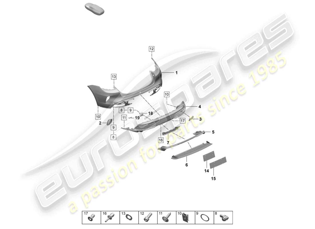 porsche 2026 (taycan 9j1-2) diagrama de piezas del paquete sport design del parachoques trasero