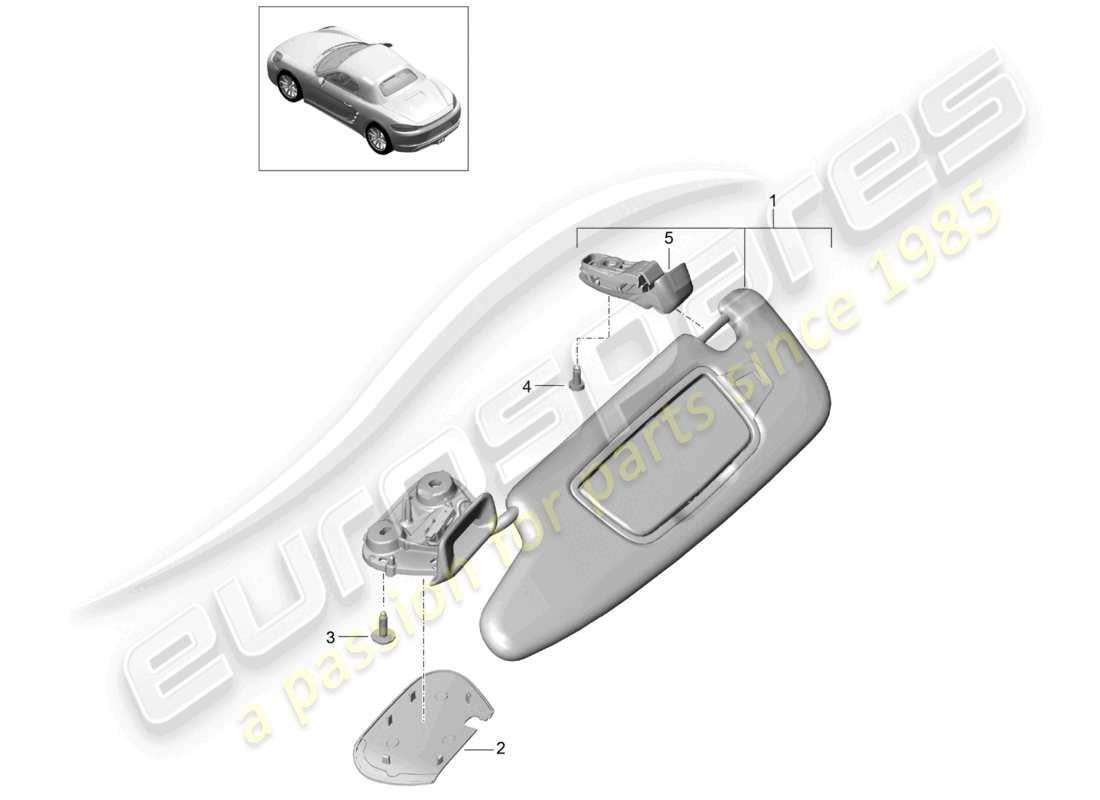 porsche 2026 (718 boxster) diagrama de piezas de las visores sun