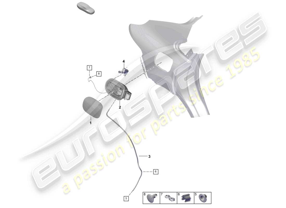 porsche 2024 (cayenne e3 pa) diagrama de piezas del módulo de la tapa de llenado de combustible exterior