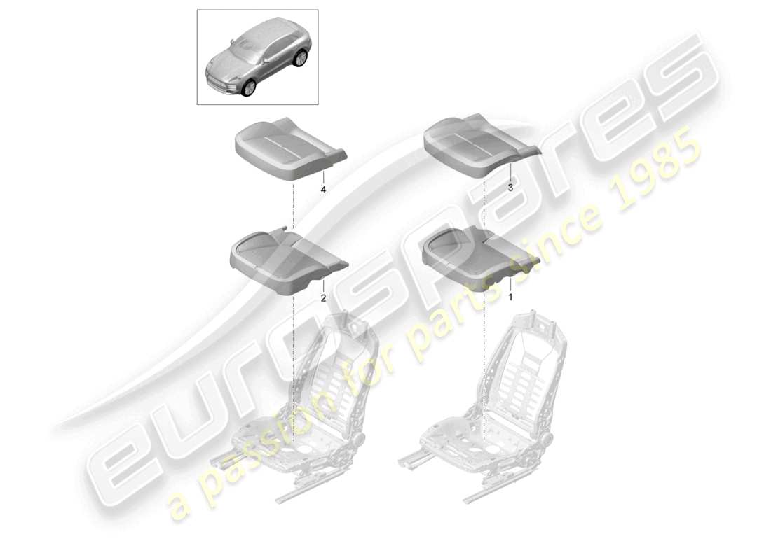porsche 2021 (macan) fundas de asiento con parte de espuma asiento estándar diagrama de piezas
