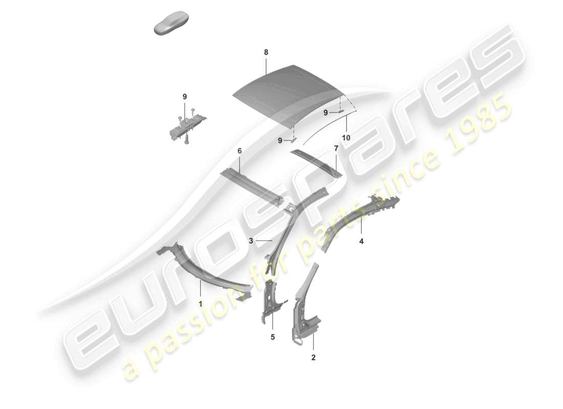 porsche 2024 (992-1) diagrama de piezas del pilar a del techo del coupé