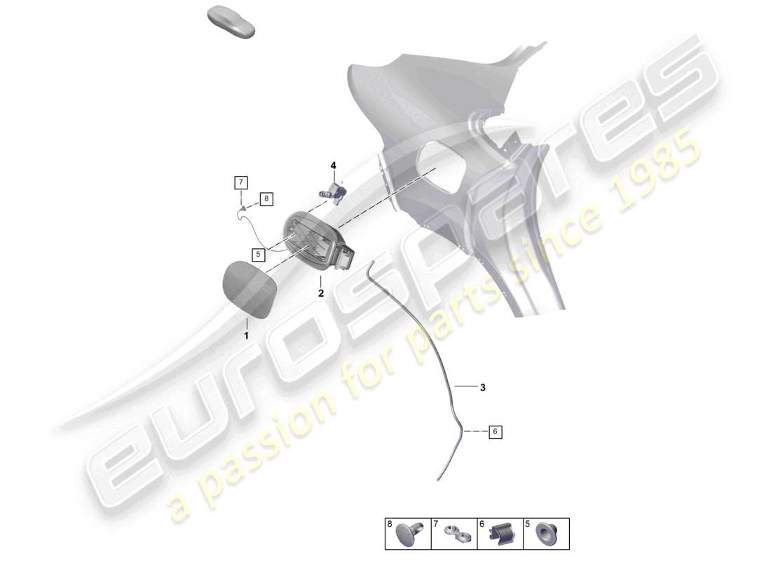 porsche 2025 (cayenne e3 pa) tapa exterior de la tapa del depósito de combustible módulo de la tapa del depósito de combustible diagrama de piezas del coupé