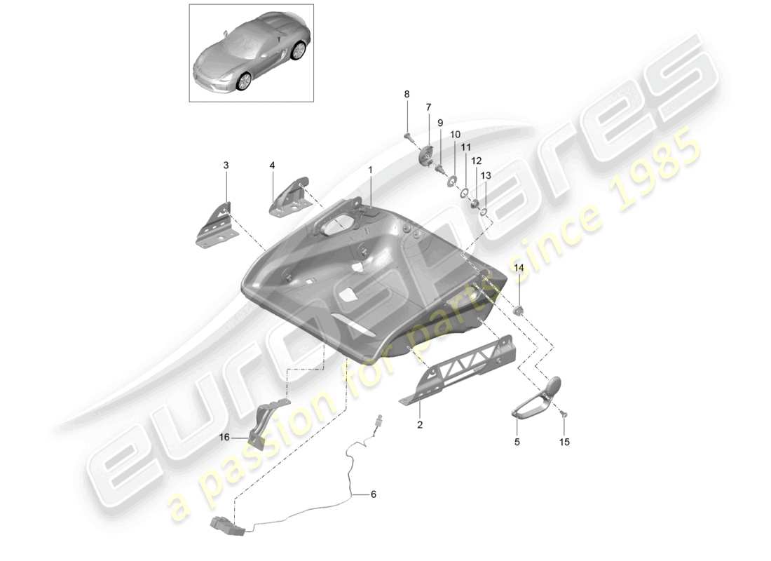 porsche 2021 (718 boxster spyder) asiento de cubo carcasa del asiento asiento plegable diagrama de piezas