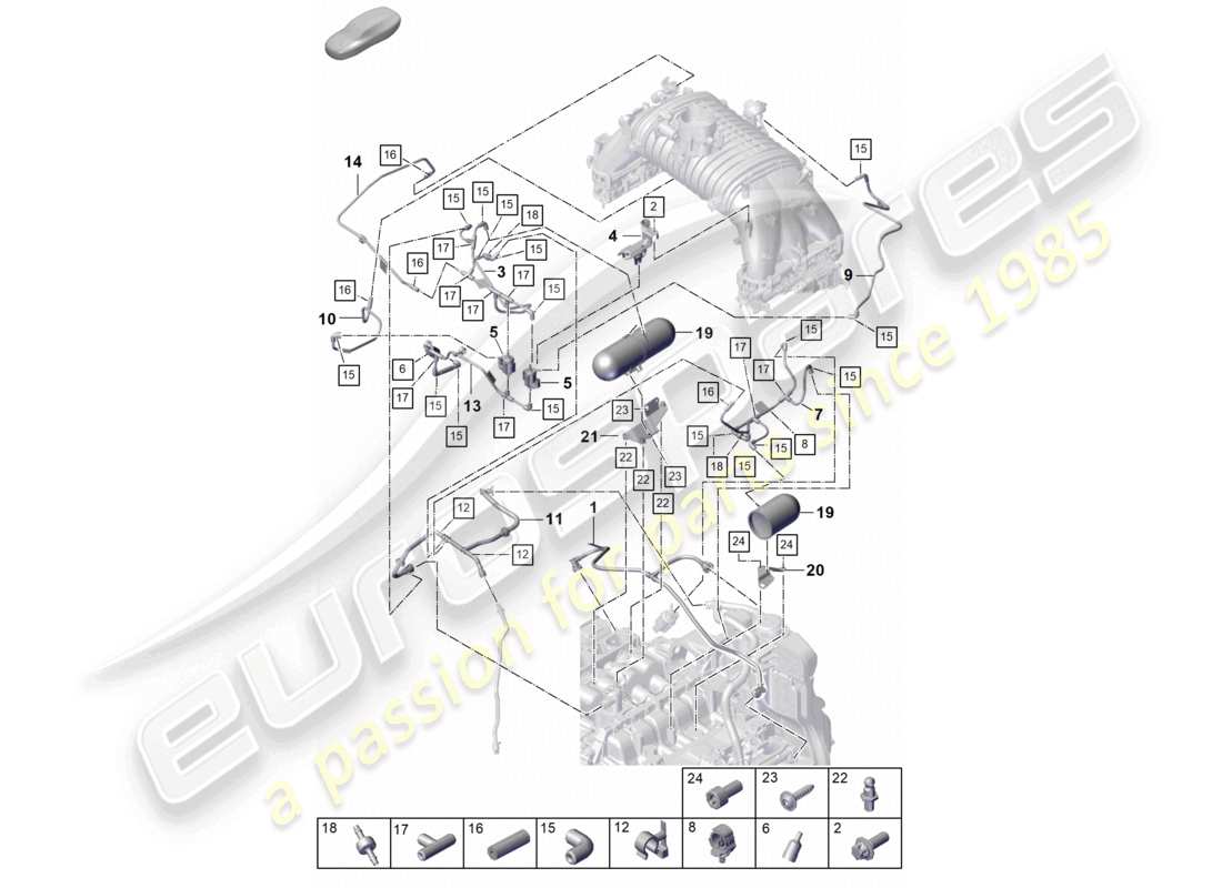 porsche 2021 (718 cayman gt4) diagrama de partes del motor del sistema de vacío
