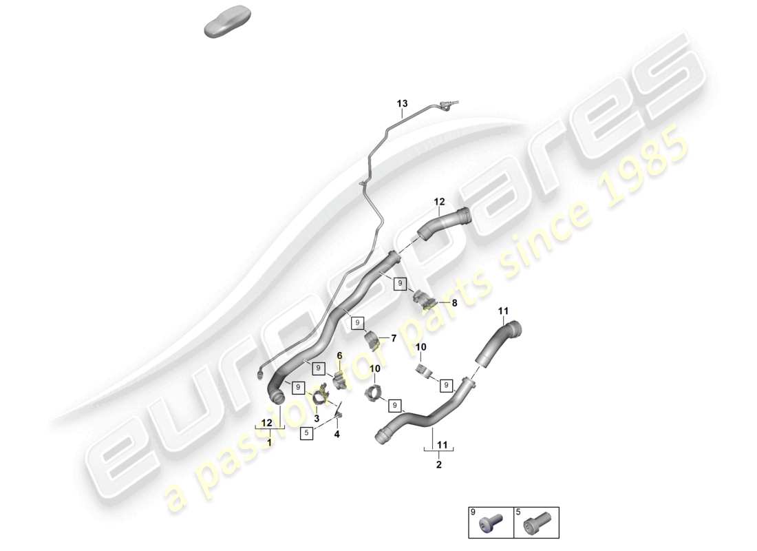 porsche 2024 (992-2) diagrama de piezas del extremo trasero del sistema de enfriamiento del refrigerante