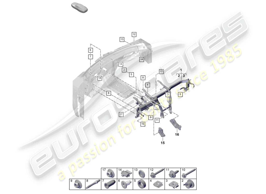 porsche 2024 (cayenne e3 pa) diagrama de piezas del marco de retención del panel de instrumentos