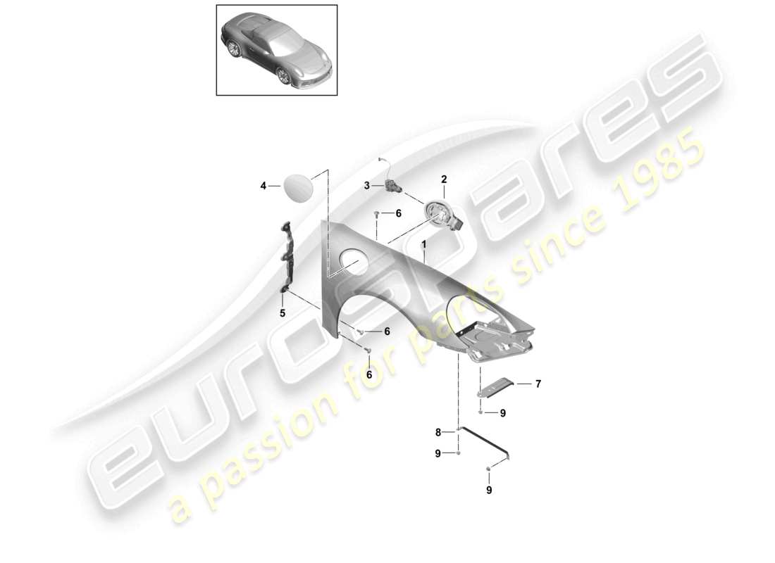 porsche 2021 (991-2 r/gt3/rs) diagrama de piezas del ala