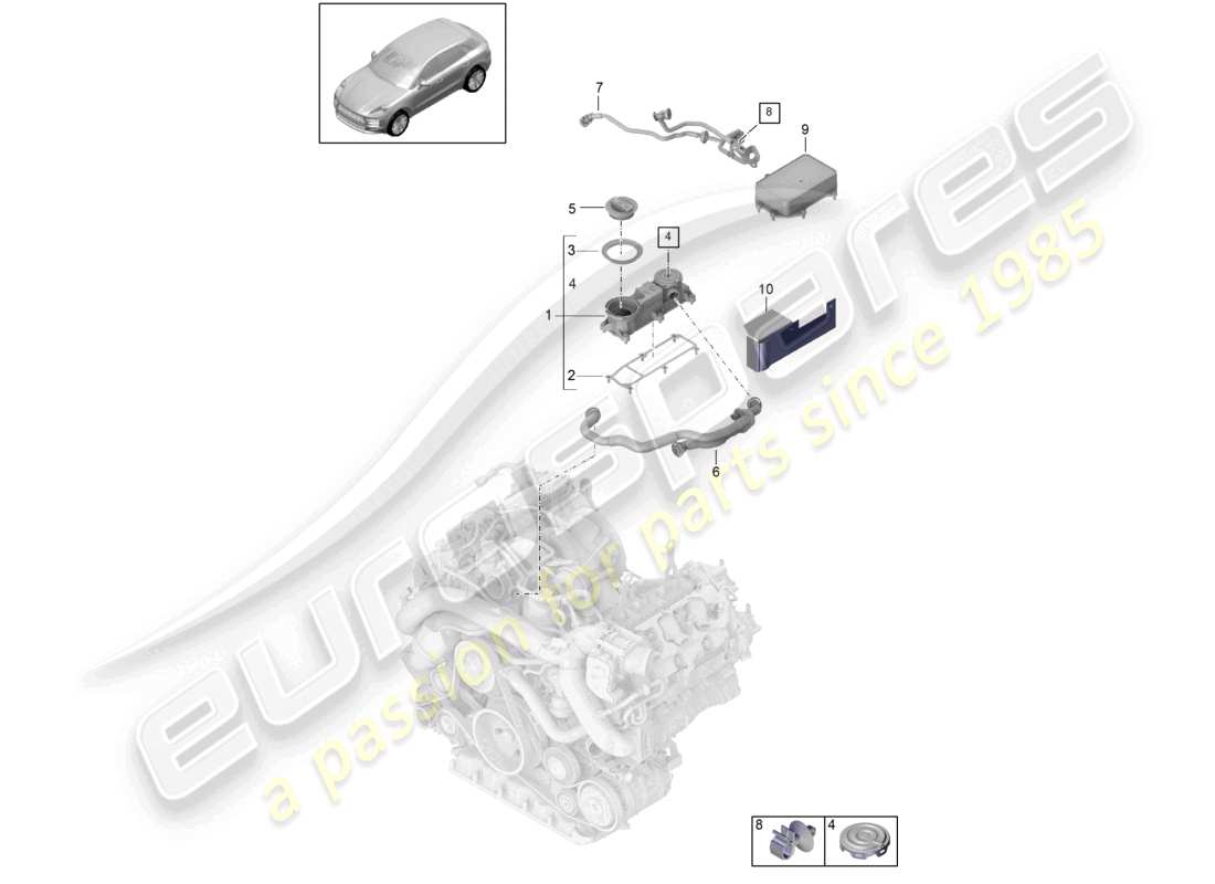 porsche 2023 (macan) diagrama de piezas del separador de aceite del bloque de cilindros