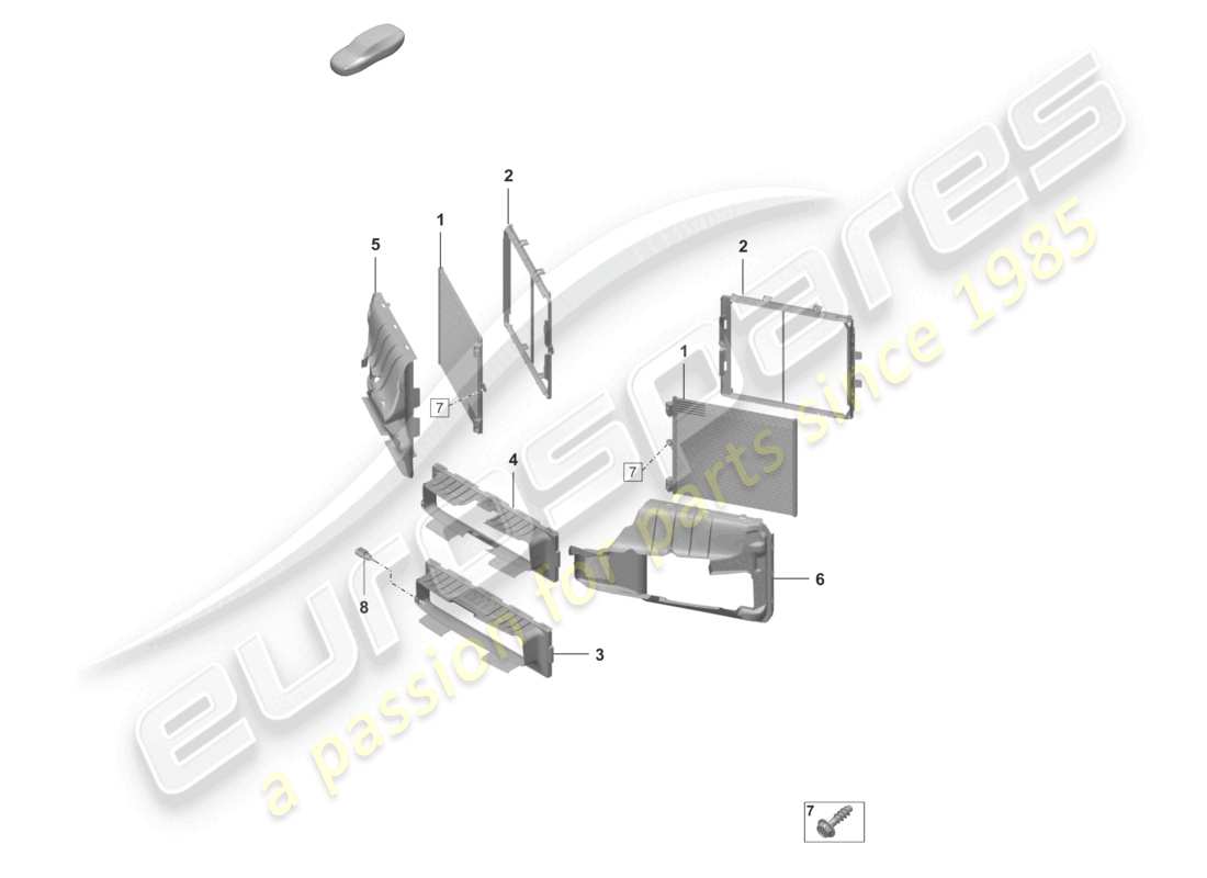 porsche 2020 (992-1 turbo / s) diagrama de piezas de la carcasa de la guía de aire del condensador del a/c