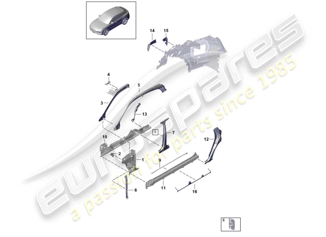 porsche 2021 (cayenne e3 9ya/9yb) diagrama de piezas del coupé interior, parte frontal lateral