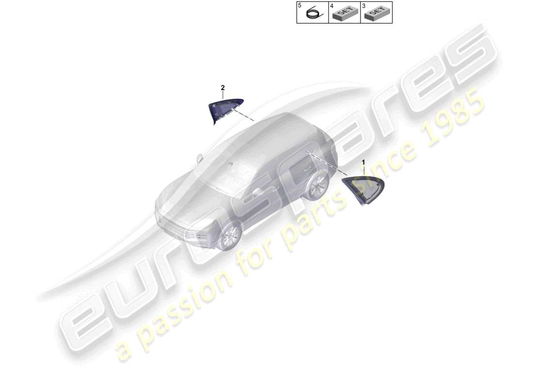 porsche 2023 (cayenne e3 pa) ventana lateral trasera coupé diagrama de piezas