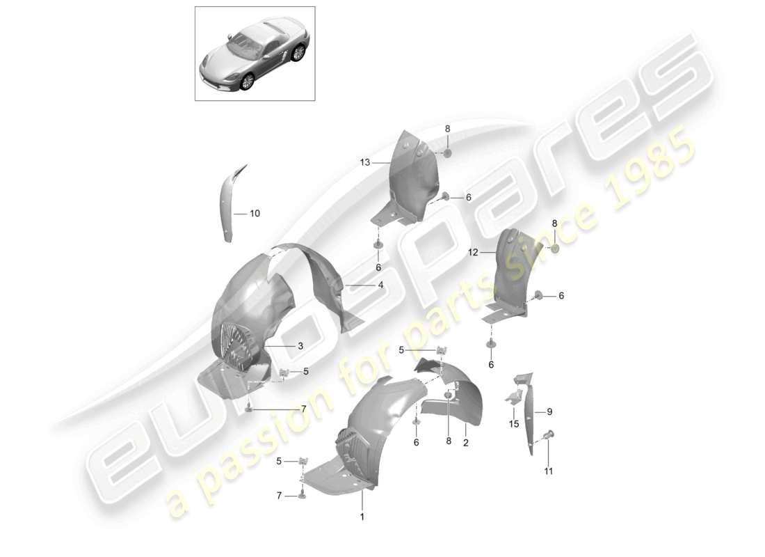 porsche 2021 (718 boxster) diagrama de piezas de la carcasa de la rueda