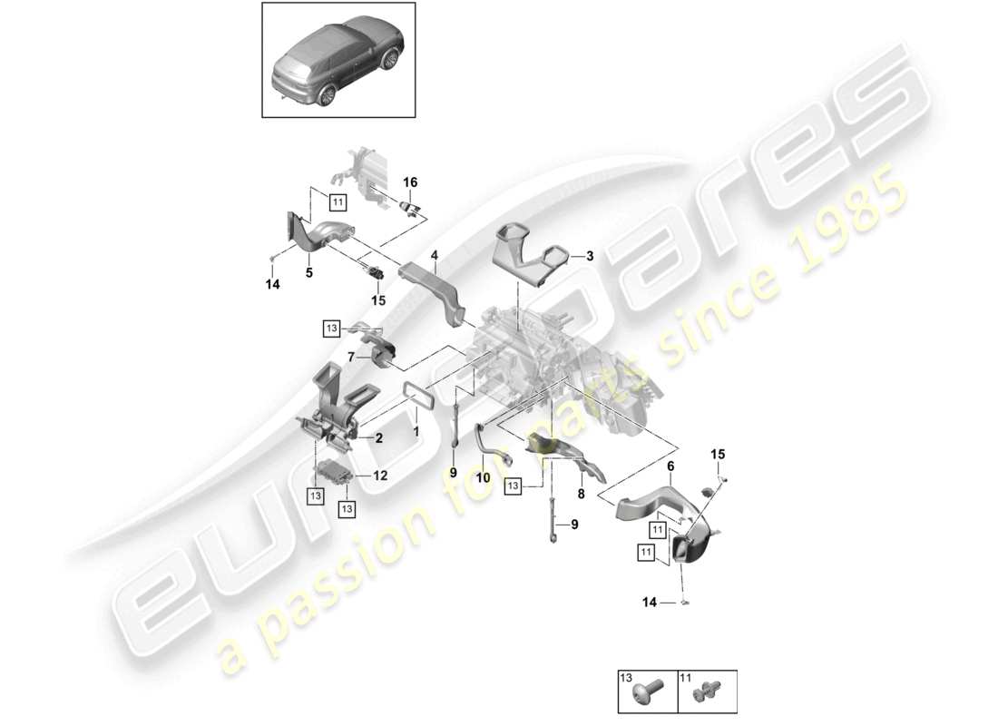 porsche 2021 (cayenne e3 9ya/9yb) diagrama de piezas del tablero del aire acondicionado guía de aire