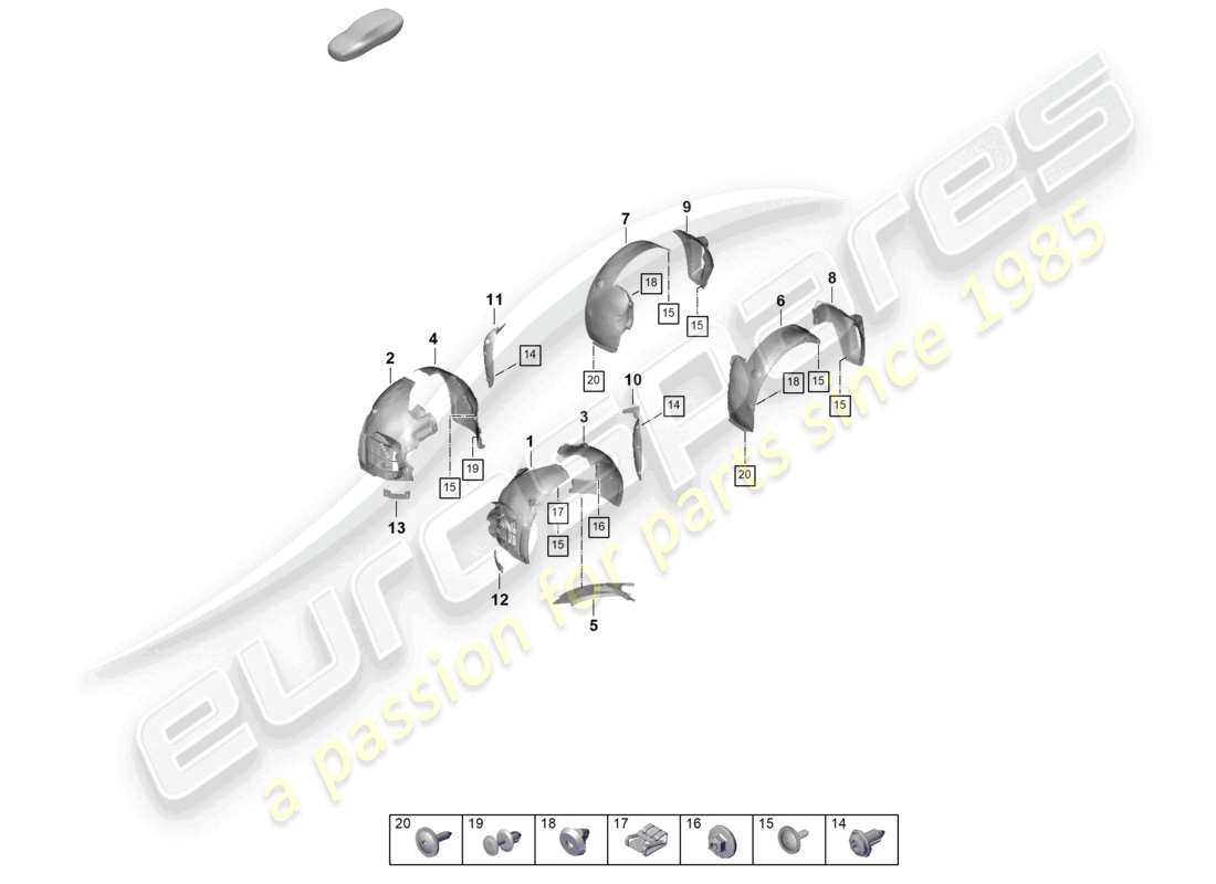 porsche 2026 (992-2 gt3) diagrama de piezas del revestimiento de la rueda