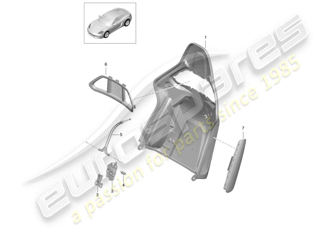 porsche 2024 (718 cayman) diagrama de piezas de accesorios plegables del asiento tipo butaca con carcasa de respaldo