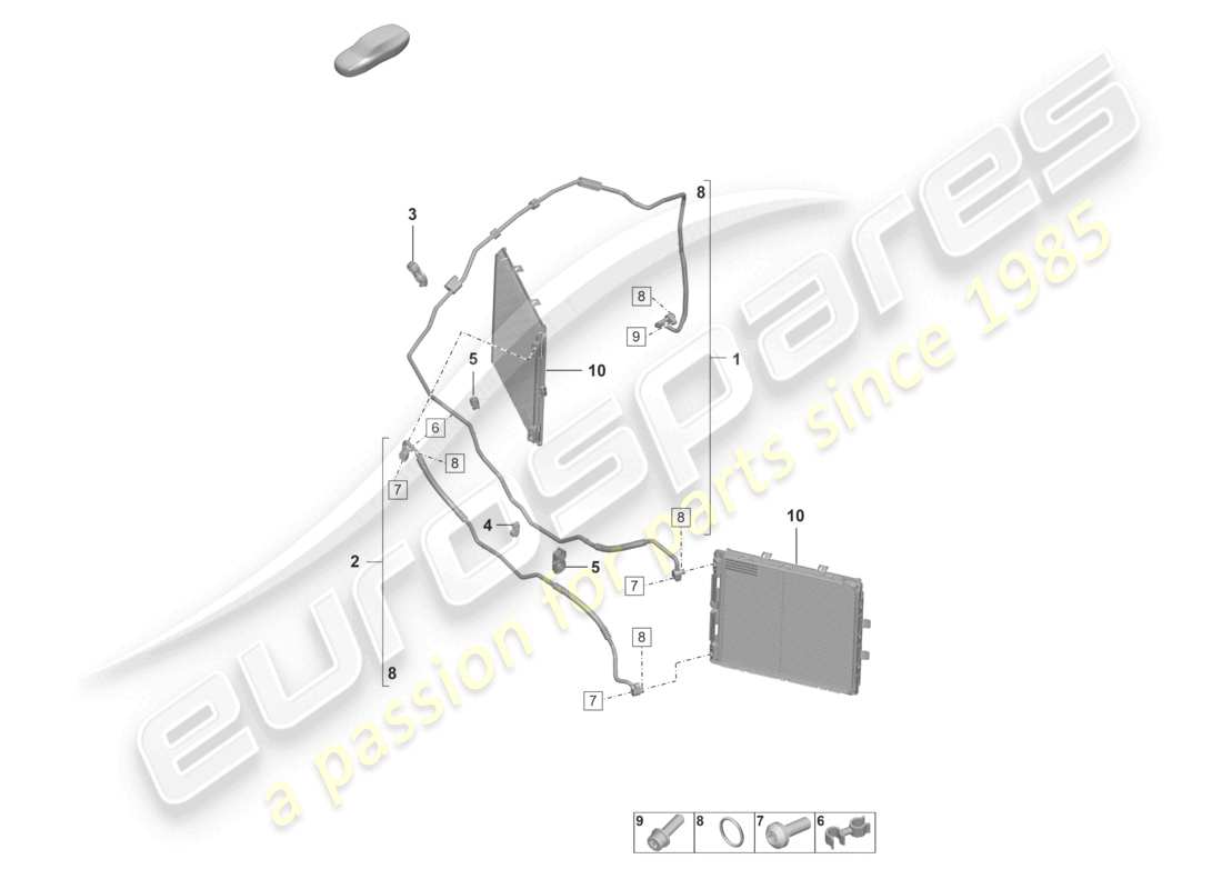 porsche 2024 (992-2) diagrama de piezas de la carcasa de la rueda de la línea de refrigerante delantera del aire acondicionado