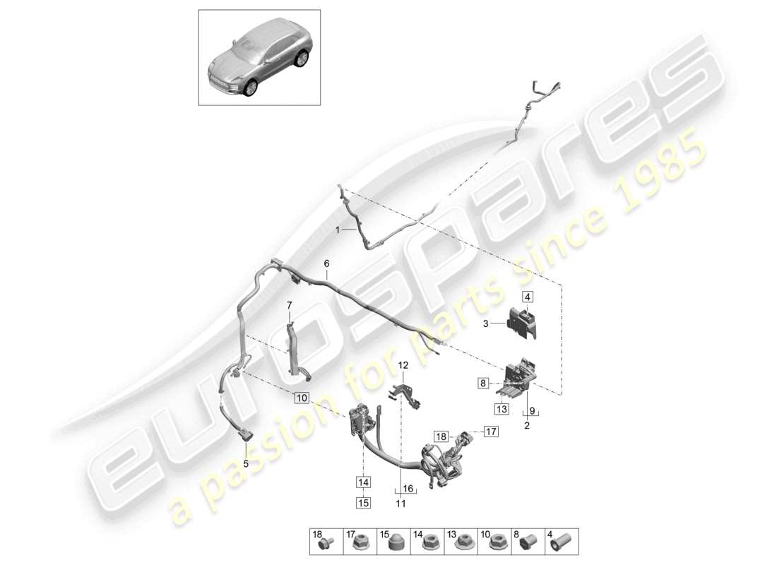 porsche 2021 (macan) arnés de cableado para batería + y conector de cable esclavo arnés de cableado para batería +, motor de arranque, alternador y cable de tierra diagrama de piezas
