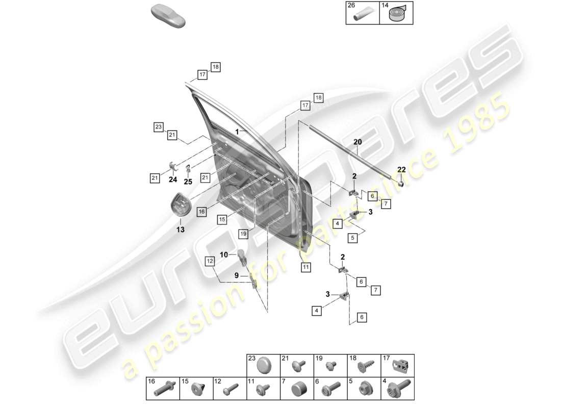 porsche 2023 (cayenne e3 pa) diagrama de piezas de accesorios de la carcasa de la puerta delantera del cupé