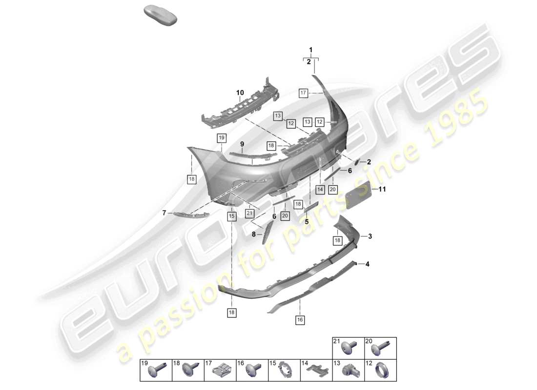 porsche 2026 (992-2 gt3) diagrama de piezas del parachoques trasero gt3
