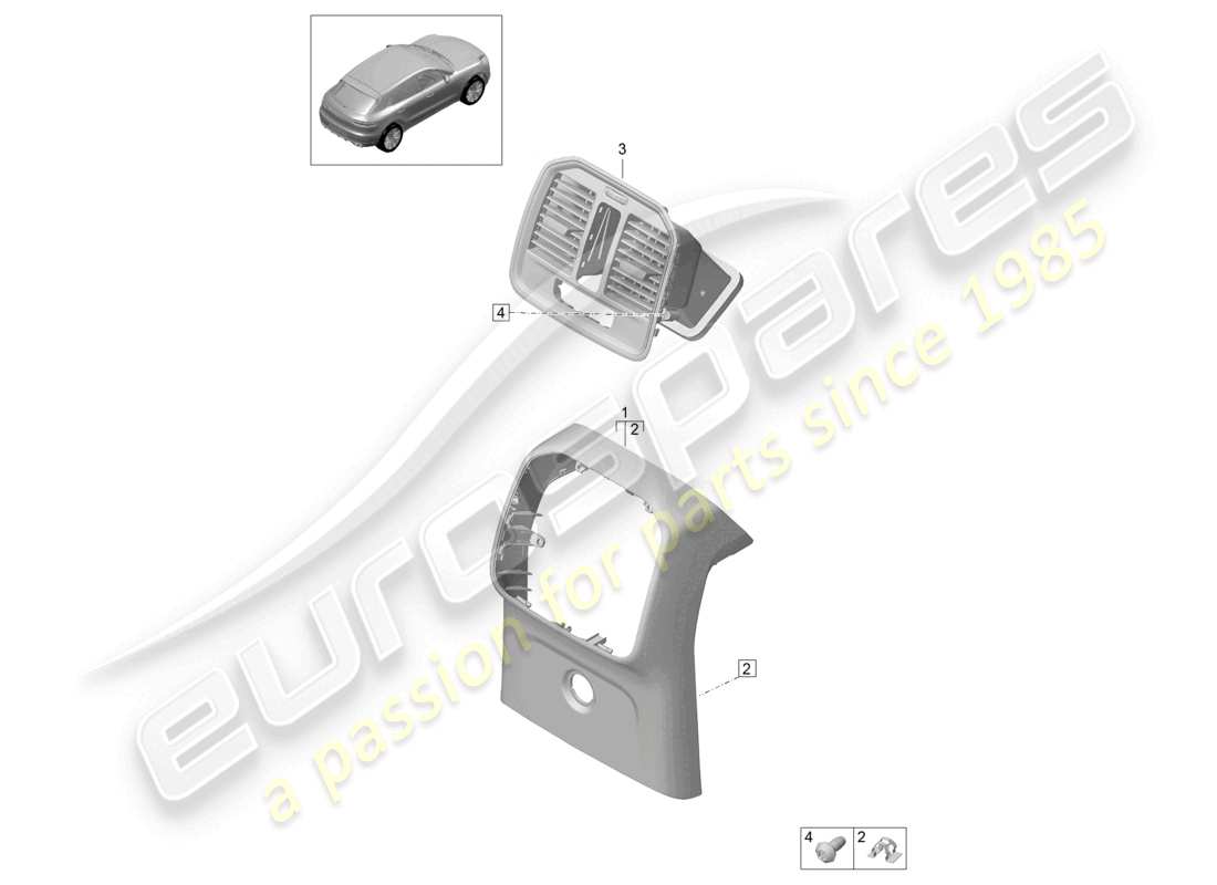 porsche 2021 (macan) diagrama de piezas de accesorios de la consola central trasera