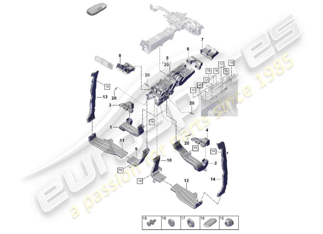 porsche 2023 (cayenne e3 pa) sistema de aire acondicionado/calefacción guía de aire compartimento de pasajeros para vehículos con intercambiador de calor 2nd diagrama de piezas