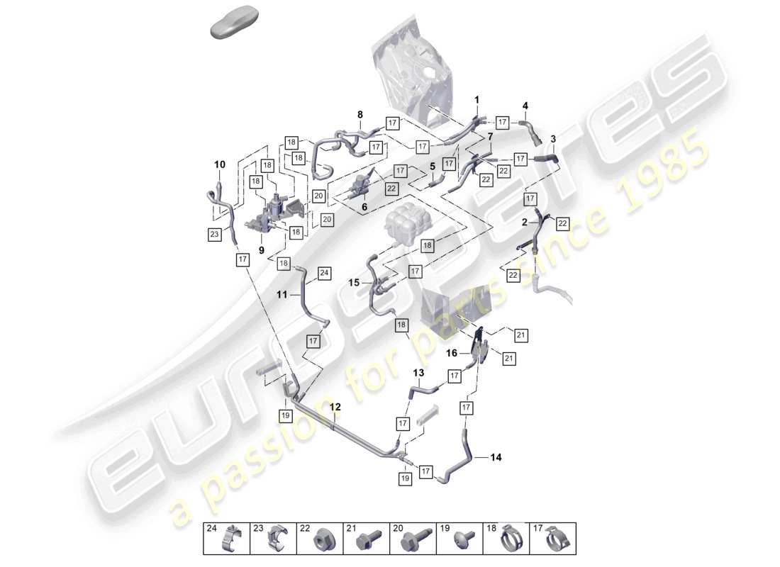 porsche 2025 (cayenne e3 pa) circuito de alta temperatura del calentador delantero para vehículos con propulsión híbrida diagrama de piezas