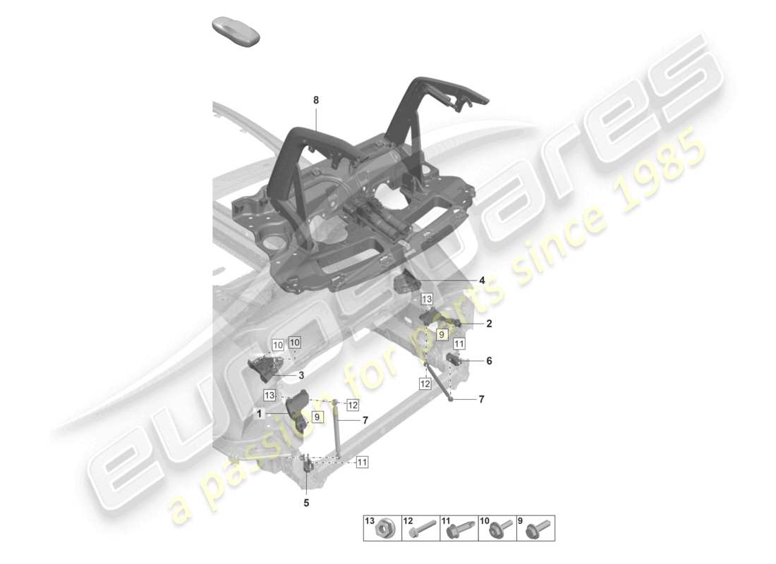 porsche 2023 (992-1 gt3/rs/st) alerón trasero diagrama de piezas