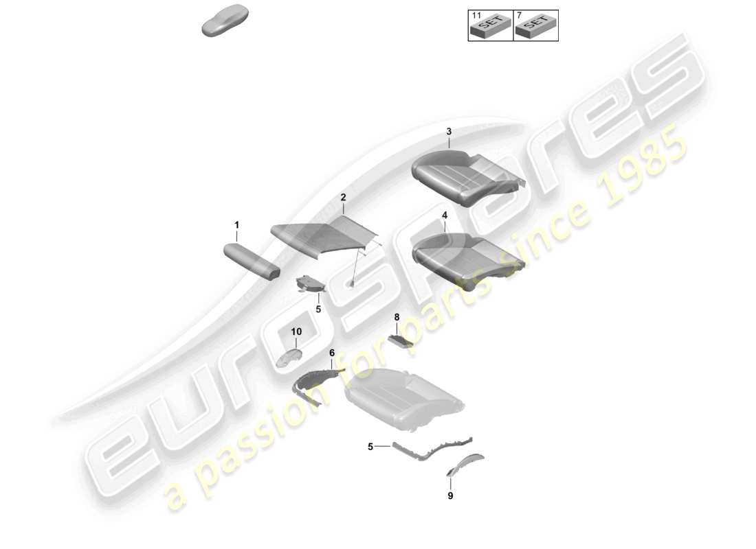 porsche 2021 (718 cayman gt4) pieza de espuma funda de asiento asiento deportivo diagrama de piezas plus
