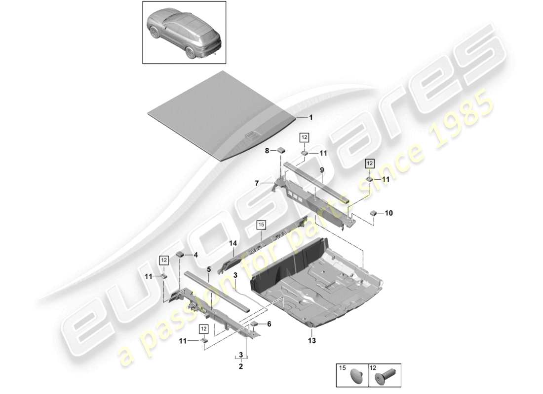 porsche 2021 (cayenne e3 9ya/9yb) revestimiento del maletero revestimiento del maletero placa inferior diagrama de piezas