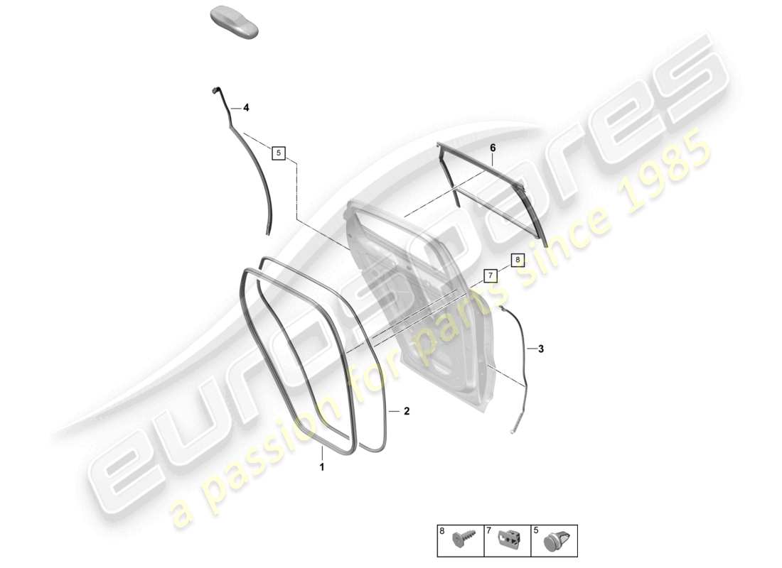 porsche 2025 (cayenne e3 pa) diagrama de piezas del sello de la puerta trasera accesorios coupé
