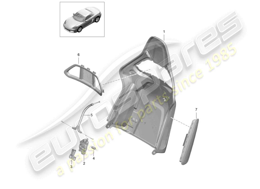 porsche 2021 (718 boxster) diagrama de piezas de accesorios plegables del asiento tipo butaca con carcasa de respaldo