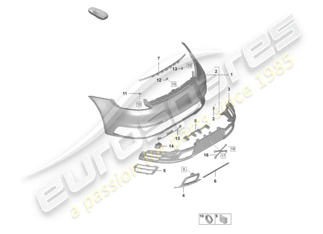 porsche 2021 (992-1) parachoques trasero con: diagrama de piezas de accesorios básicos