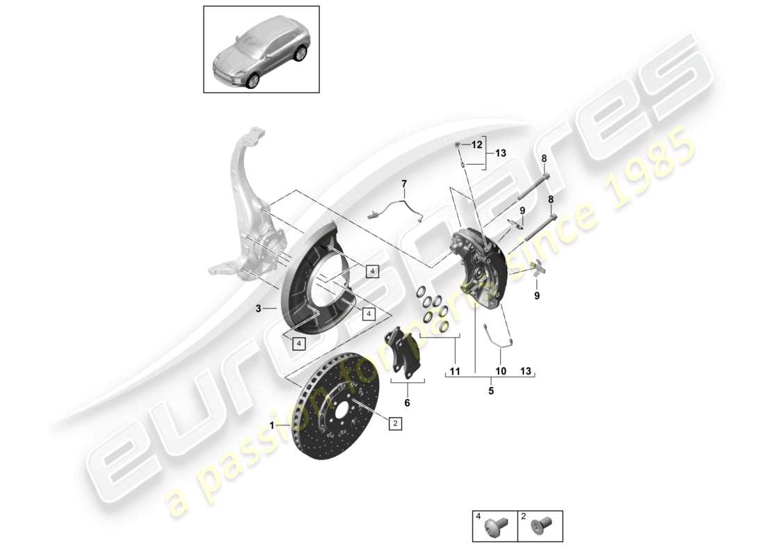 porsche 2021 (macan) disco de freno eje delantero amarillo d >>- mj 2021 diagrama de piezas