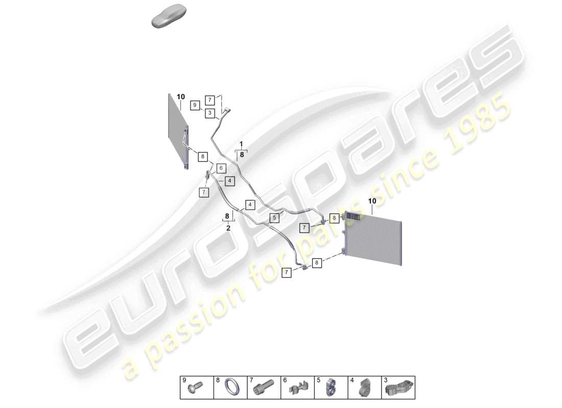 porsche 2025 (992-2 gt3) diagrama de piezas de la carcasa de la rueda de la línea de refrigerante delantera del aire acondicionado
