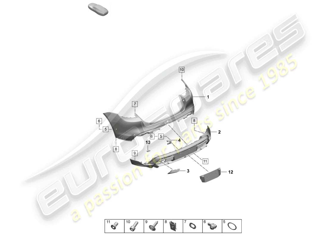 porsche 2025 (taycan 9j1-2) parachoques trasero para variante de equipamiento: turbo turbo st sport turismo diagrama de piezas
