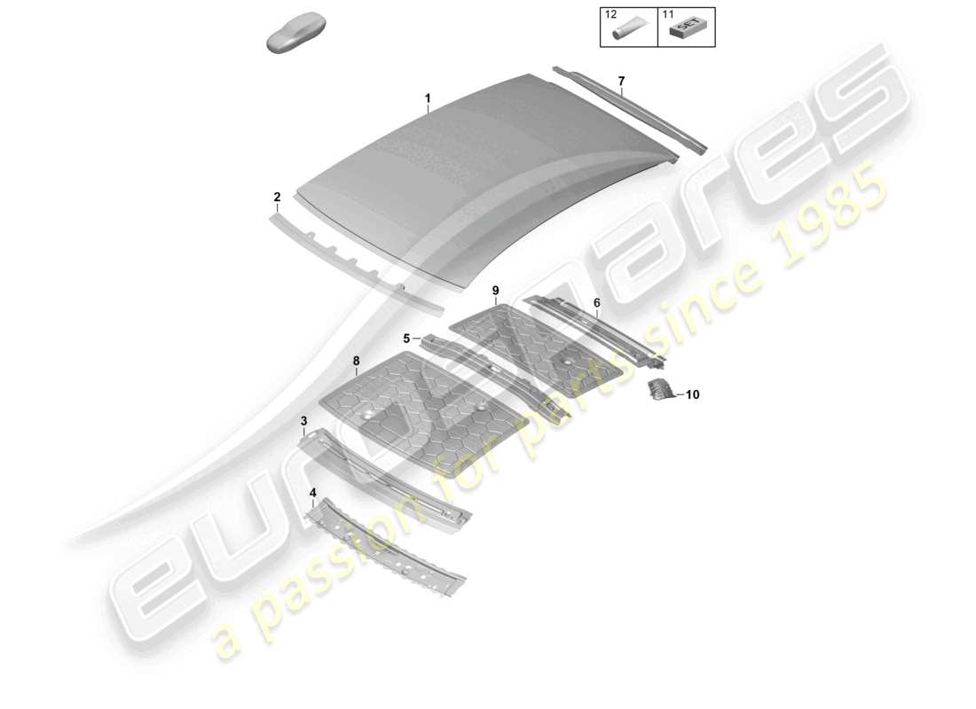 porsche 2026 (panamera 976) diagrama de piezas de la trampilla del techo