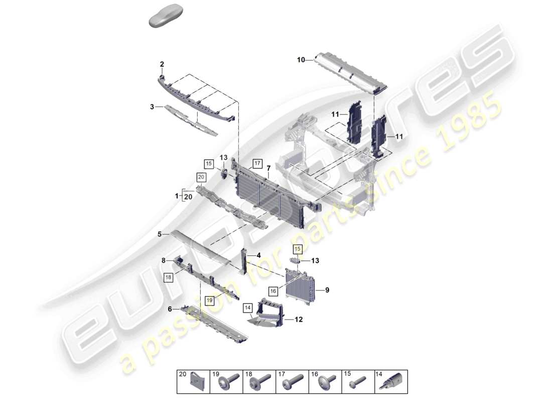 porsche 2023 (cayenne e3 pa) diagrama de piezas del bloque de placa y guía de aire frontal