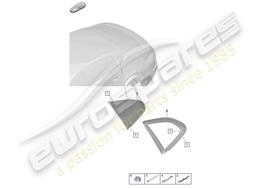 porsche 2026 (panamera 976) ventana lateral trasera parte lateral izquierda a derecha diagrama de piezas