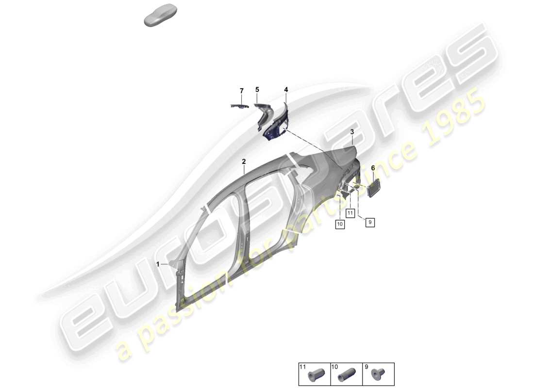 porsche 2026 (panamera 976) pieza seccional - panel lateral diagrama de piezas