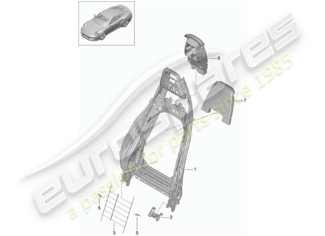 porsche 991 turbo (2018) estructura - respaldo diagrama de piezas