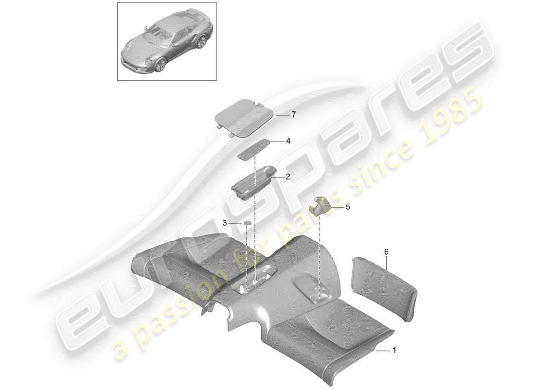 porsche 991 turbo (2018) diagrama de piezas del cojín del asiento trasero